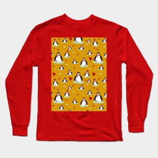 it's cold outside penguins seamless pattern mustard Long Sleeve T-Shirt